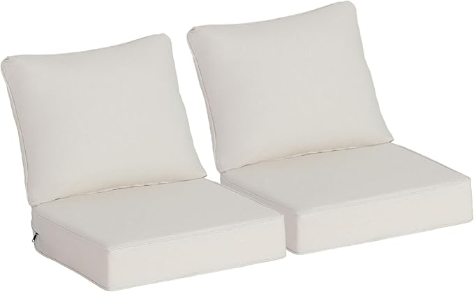24x24 Inch Outdoor Deep Seat Cushions Set of 2,Thick High-Density Foam, Water-Resistant, Piped Edges & YKK Hidden Zipper for Patio Furniture,Almond