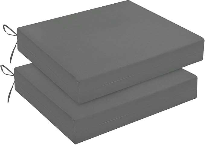 downluxe Outdoor Chair Cushions Set of 2 for Patio Furniture, Water-Resistant Square Corner Patio Chair Cushions with Ties, High Density Foam Outdoor Seat Cushion, 18.5" X 16" X 3", Dark Grey
