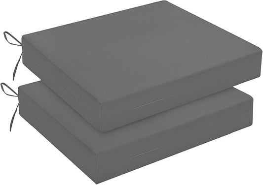 downluxe Outdoor Chair Cushions Set of 2 for Patio Furniture, Water-Resistant Square Corner Patio Chair Cushions with Ties, High Density Foam Outdoor Seat Cushion, 18.5" X 16" X 3", Dark Grey