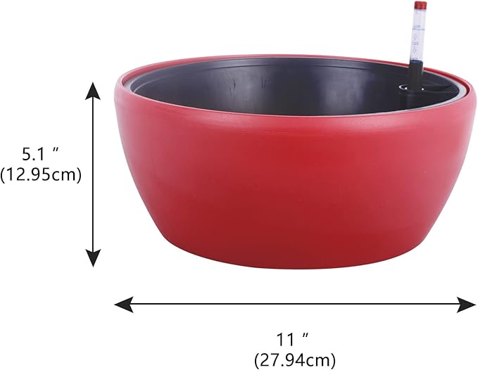 Vencer 11 Inch Plastic Round Self Watering Planter,Water Indicator,Modern Decorative Planter Pot for All House Plants Flowers, Herbs, Vegetables, Tropical,Red,VF-048R
