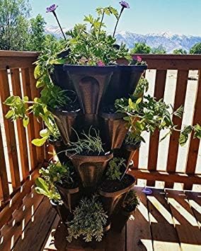 Mr. Stacky Large 64 Quart Stackable Planter 5-Pack - Grow More in Less Space - Plant Pots and Stack - DIY Vertical Gardening System - for Growing Veggies, Herbs, Garden Greens, Starwberries (Black)