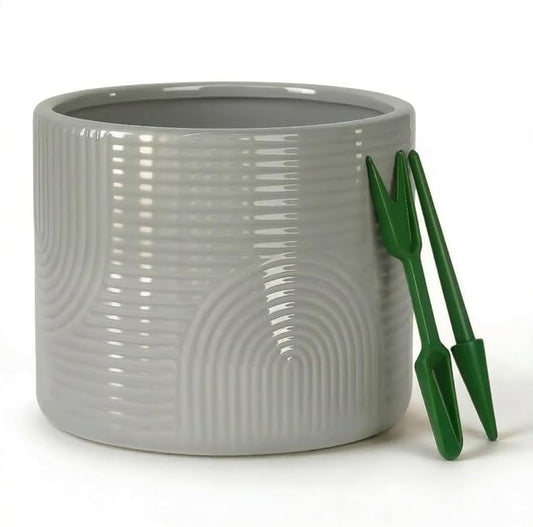 6 Inch Ceramic Plant Pot – Decorative Indoor Planter (No Drainage Hole) for Succulents, Herbs & Houseplants – Modern Tabletop Desk Planter – Stone Gray