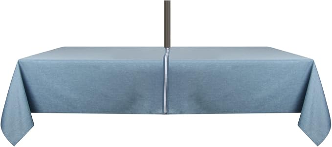 Outdoor Tablecloth Wrinkle-Free Stain Resistant Waterproof Polyester Fabric Table Cover with Zipper Umbrella Hole for Picnic/Party/Dinner/Patio Garden(60×84inch,Zippered,Water Blue)