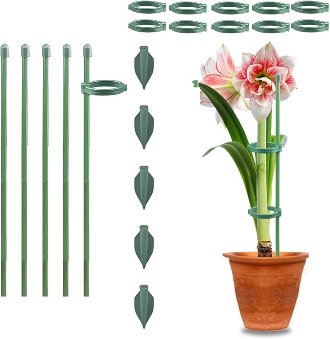 Plant Stakes for Indoor Plants, Adjustable Plant Support Sticks with Clips & Plant Ties, Indoor Outdoor Garden Poles for Monstera Tomato Orchid Rose Potted Flowers Vegetables (11 inch 5pcs)