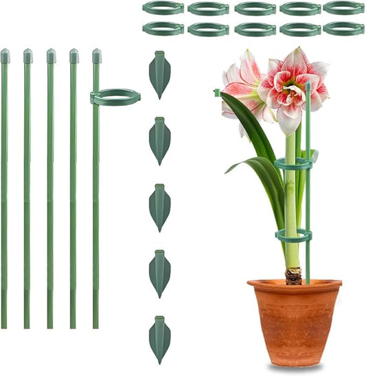 Plant Stakes for Indoor Plants, Adjustable Plant Support Sticks with Clips & Plant Ties, Indoor Outdoor Garden Poles for Monstera Tomato Orchid Rose Potted Flowers Vegetables (11 inch 5pcs)
