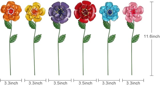 hogardeck Garden Decor for Outside, Set of 6 Metal Flowers Decorative Garden Stakes for Spring Decor, Yard Art Garden Decorations for Outdoor Lawn Porch Pathway Patio (Multi-Color)