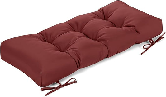 ROFIELTY Outdoor Bench Cushion, Waterproof/Sun-Proof Fabric, Tufted Bench Cushion with 2 Ties, Suitable for Outdoor Garden Bench/Swing/Indoor Furniture (Burgundy, 36×14×4)