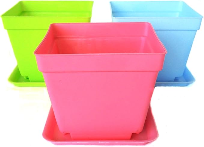 14pcs Colorful Square Plastic Plant Pot, Planter, Flower Pot with Pallet Tray Saucer for Decoration of Home Office Desk Garden Flower Shop