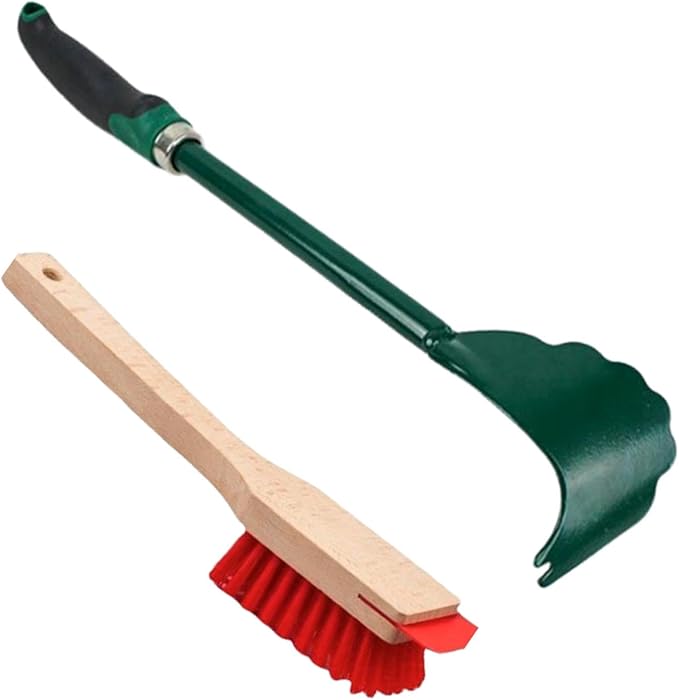 2-Piece Mower Deck Scraping Tool Set, Blade Cleaner & Brush, Non-Slip Handle, sturdyDuty Sturdy Metal and Wood, Efficient Cleaning for Garden, Lawn and Yard Maintenance