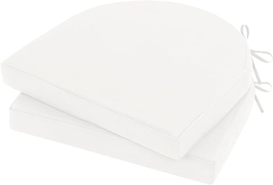 Topotdor Outdoor Chair Cushions Set of 2, 19"x19"x3" Waterproof Patio Chair Cushions for Outdoor Furniture, Round Corner Outdoor Seat Cushions Color Fastness Chair Pads with Ties, White
