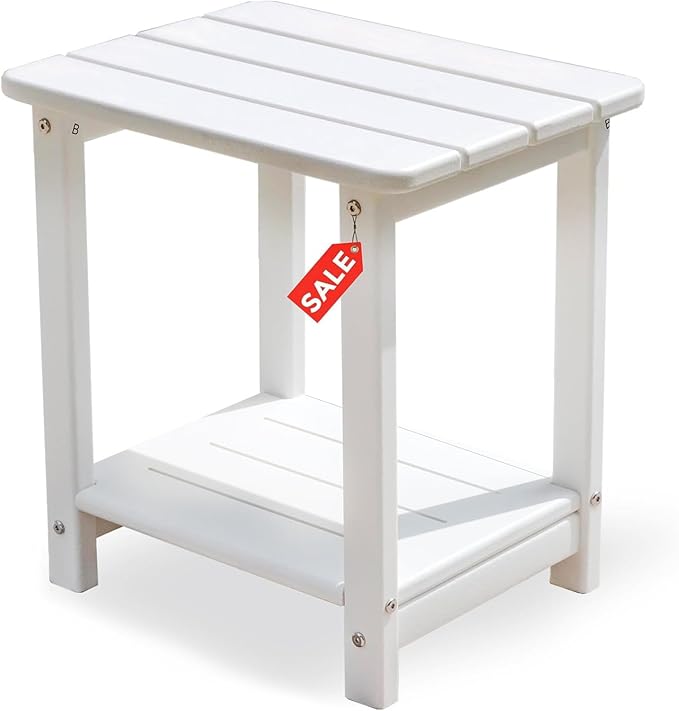 Adirondack Outdoor Side Table Square，2-Tier Patio Side Table with Weatherproof HDPE Material Low Maintenance Furniture for Backyard Poolside Porch Deck Garden