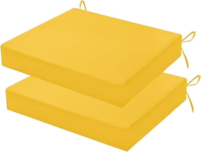 Outdoor Chair Cushions Set of 2, 18.5 x 16 Inch Patio Chair Cushions for Outdoor Furniture, Water Resistant, Non-Slip Ties (Yellow)