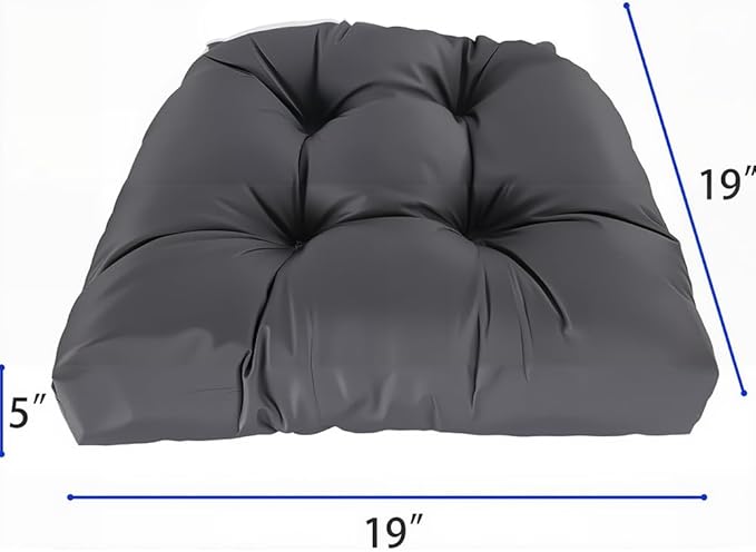 amberr Outdoor Chair Cushions Set of 2, Waterproof Outdoor Seat Cushions for Patio Furniture,Wicker Chair Cushions with Adjustable Straps (Dark Grey, 19" x 19"x 5"（2 Pack)