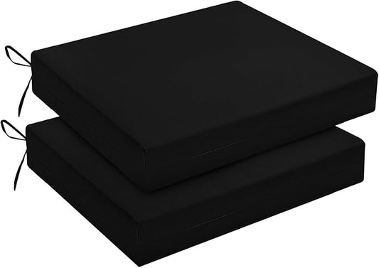 downluxe Outdoor Chair Cushions Set of 2 for Patio Furniture, Water-Resistant Square Corner Patio Chair Cushions with Ties, High Density Foam Outdoor Seat Cushion, 18.5" X 16" X 3", Black