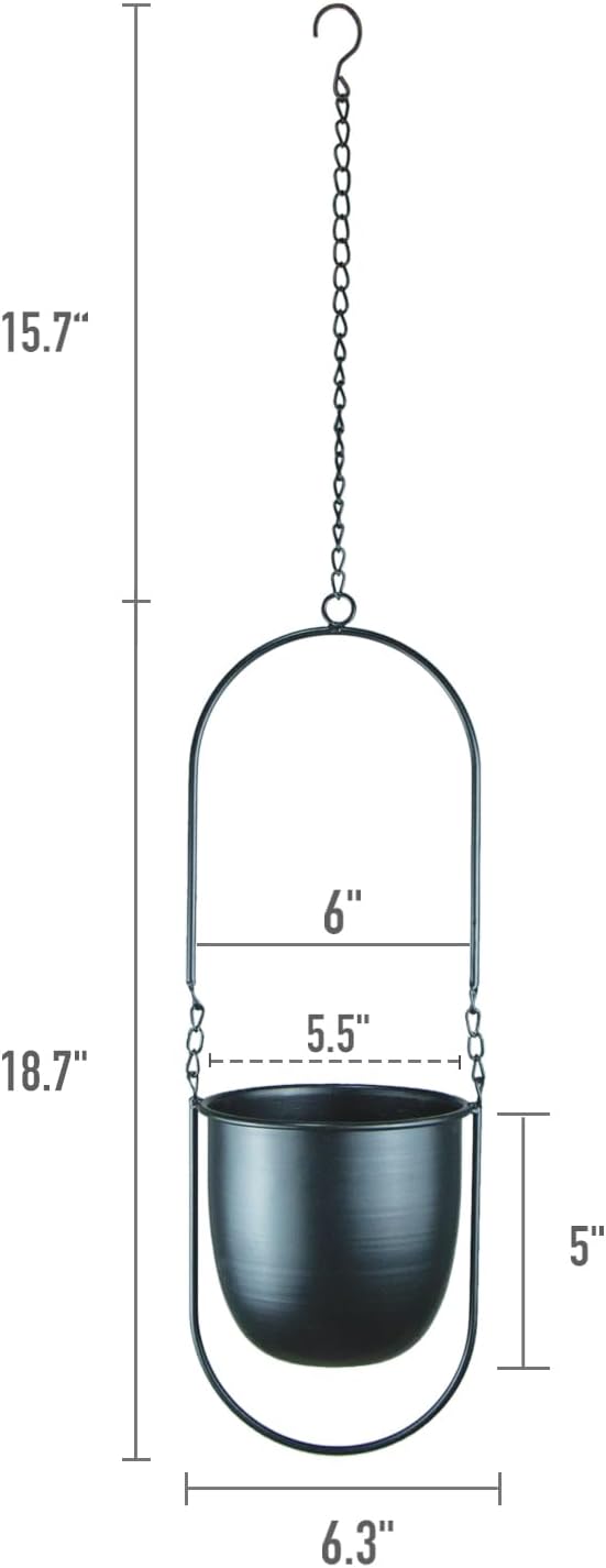 Metal Oval Hanging Planter, Set of 2 Black Geometric Plant Hangers with 6 inch Flower Pots in Oval Shape, Modern Wall and Ceiling Plant Holders for Indoor Outdoor Plants Home Décor