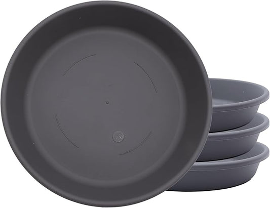 The HC Companies 8 Inch Classic Round Plant Saucer, Lightweight UV-Resistant Plastic Outdoor & Indoor Flower Pot Tray, 4-Pack Plant Pot Trays for Garden & Home Decor, Warm Gray