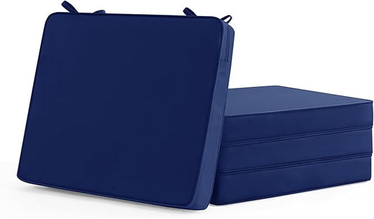 Outdoor Chair Cushions Set of 4: Waterproof & Color Fastness Seat Cushion for Patio Furniture - 22 x 22 x 3 Inch Chair Pads with Ties and Hidden Zipper - Patio Chair Cushion Replacement, Navy