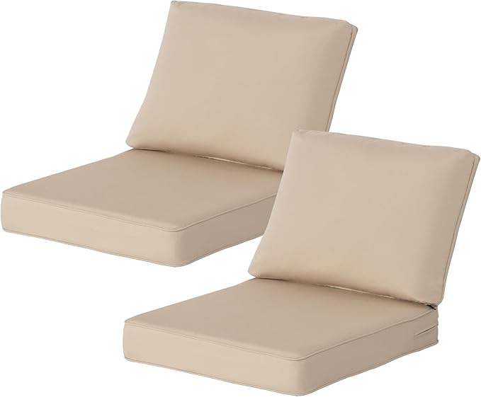 Sunbrella Outdoor Patio Chair Cushions Set, 24x27.5 Inch Outdoor Deep Seat Cushions Set of 2,Water-Resistant,Piped Edges & YKK Hidden Zipper,Sunbrella Canvas Antique Beige