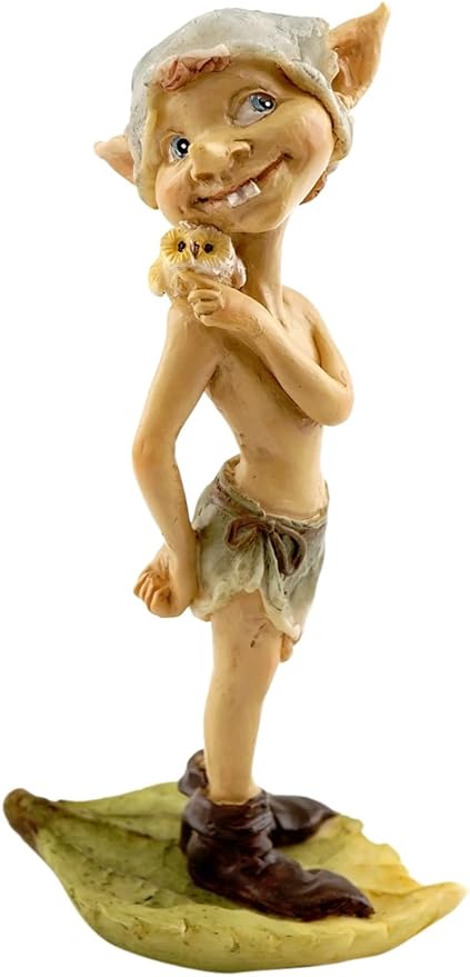 Top Collection Miniature Fairy Garden and Terrarium Pixie with Owl Figurine, Tan, Green