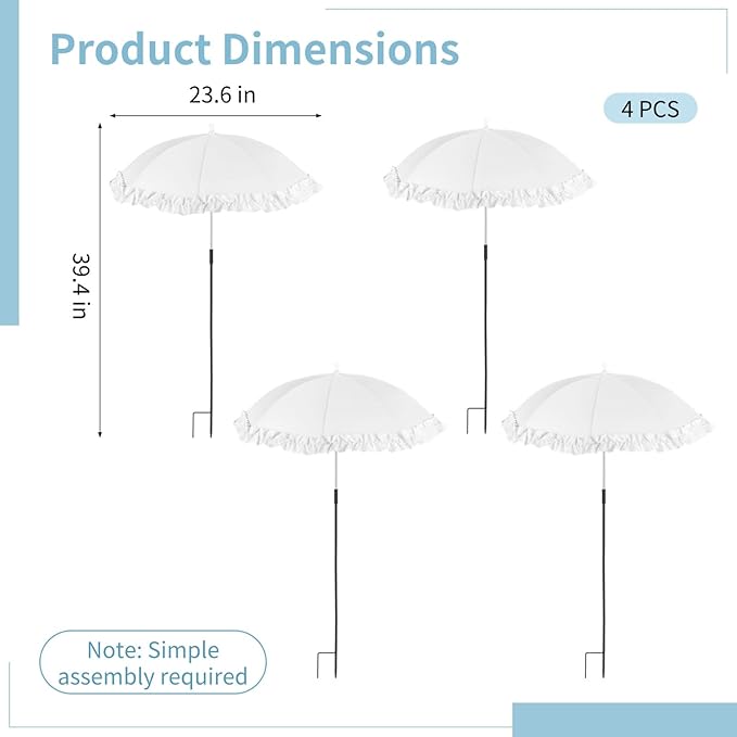 4 PCS Plant Shade Umbrellas, Outdoor Garden Sun Protection Umbrella, Silver-Coated Polyester & Metal Ribs, 2-Leg Ground Spike Umbrella for Potted Plants & Flower Beds