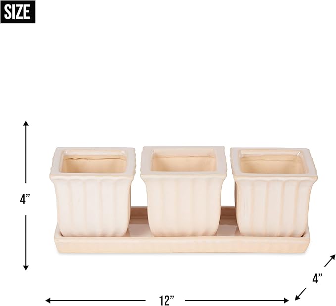 Accent Plus Blue Square Ceramic Small Planter (Set of 3)