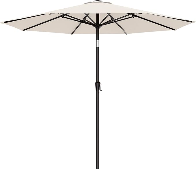 AreShark 9 FT Patio Umbrella for Outdoor, Outdoor Table Umbrella with Push Button Tilt and Crank, Outdoor Patio Umbrellas with 8 Sturdy Ribs for Market, Garden, Pool (Cream-white)