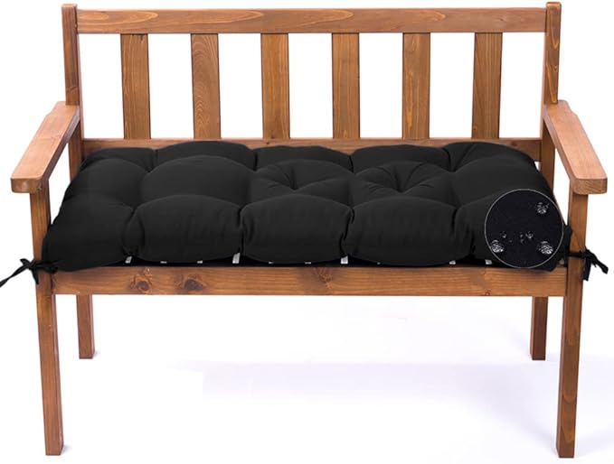 Outdoor Bench Cushion, Waterproof Swing Cushion Bench Seat Cushion, Swing Chair Replacement Seat Pads Cushion Pillow for Lounger Garden Furniture Patio Metal Wooden Bench (Black, 59x20in)