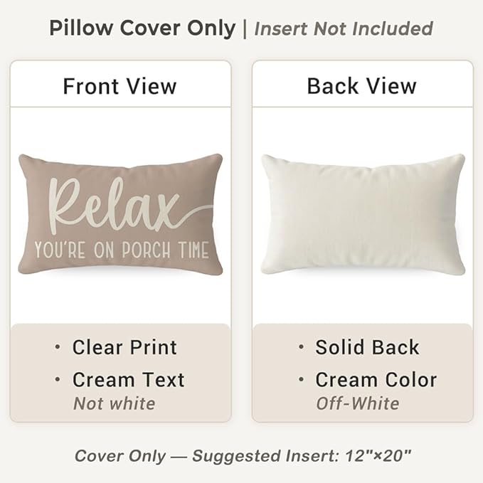 PANDICORN Decorative Throw Pillow Covers 12x20 Inch Relax Porch Time Beige Outdoor Rustic Farmhouse Lumbar Pillow Decorative Throw Pillows Cases Cushion Covers Decorations for Porch Couch Sofa Decor