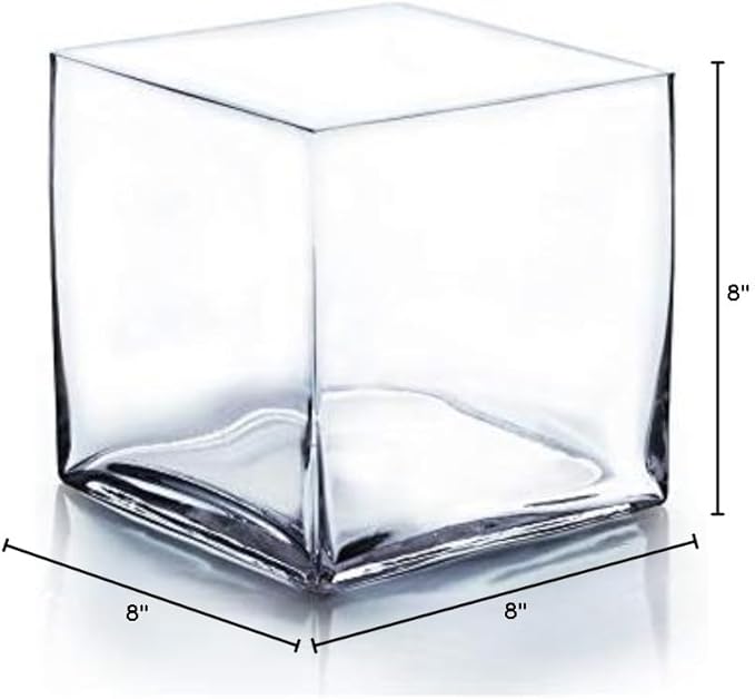 WGV Cube Glass Vase, Candle Holder, 8"x8"x8", Clear Elegant Floral Accent Container Planter Terrarium Storage for Wedding Party Ceremony Event Office Home Decor, 1 Piece