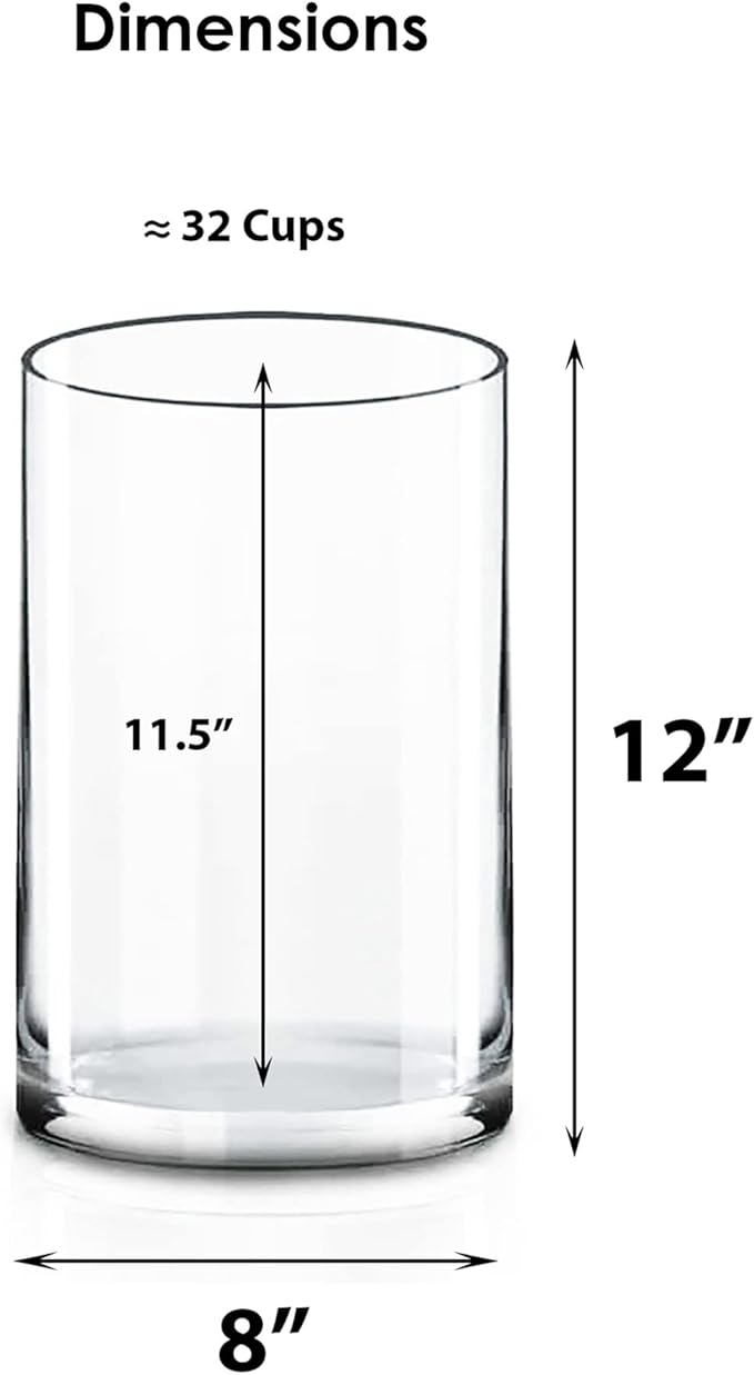 CYS Excel Large Glass Cylinder Vase (H:12" D:8") Flower Vase Centerpieces Hurricane Floating Pillar Candle Holder Terrarium Planter