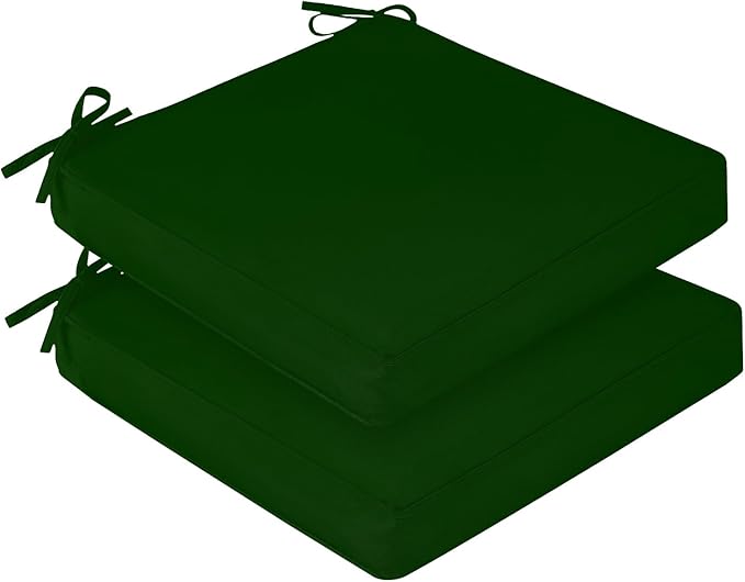 downluxe Waterproof Outdoor Chair Cushions Set of 2, 19" x 19" x 3" Patio Chair Cushion with Non-Slip Ties & Handle, Square Outdoor Cushion for Patio Furniture with Removable Cover, Forest Green