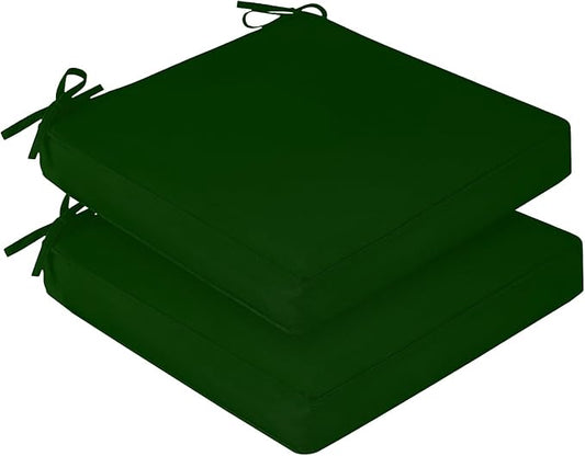 downluxe Waterproof Outdoor Chair Cushions Set of 2, 19" x 19" x 3" Patio Chair Cushion with Non-Slip Ties & Handle, Square Outdoor Cushion for Patio Furniture with Removable Cover, Forest Green