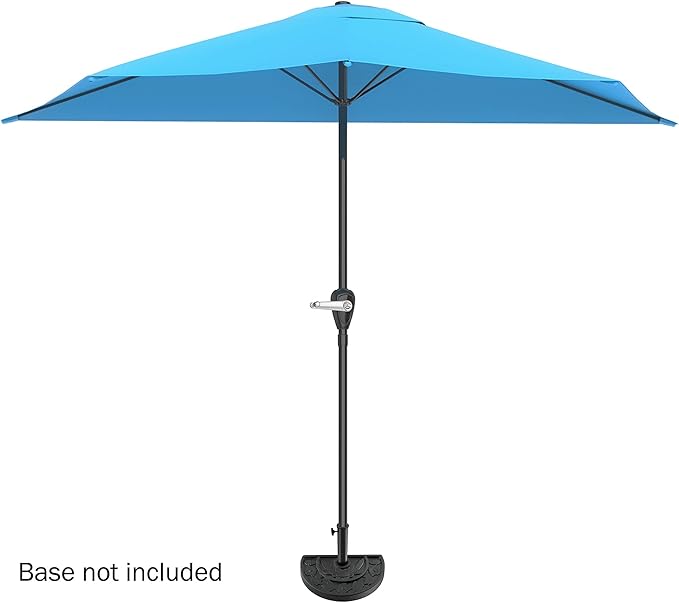 Half Umbrella Outdoor Patio Shade - 9 ft Patio Umbrella with Easy Crank - Small Canopy for Balcony, Table, or Deck by Pure Garden (Brilliant Blue)