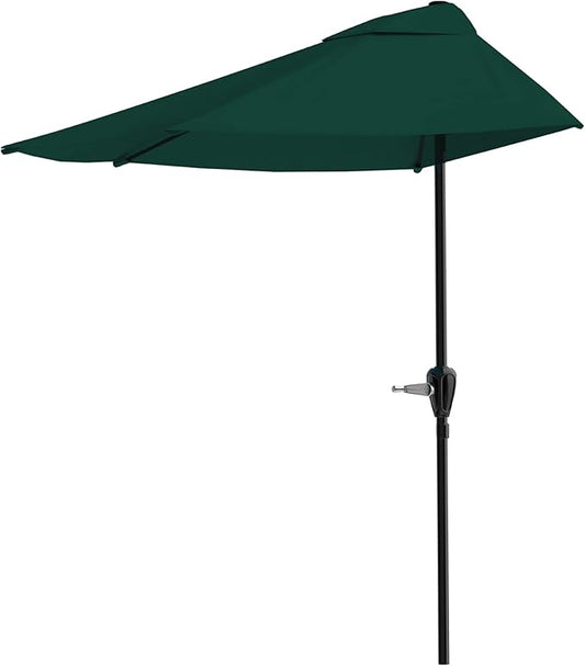 Half Umbrella Outdoor Patio Shade - 9 ft Half Patio Umbrella with Easy Crank - Small Canopy for Balcony, Table, or Deck by Pure Garden (Hunter Green)