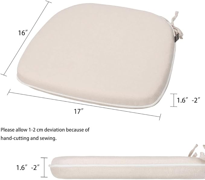 Magpie Fabrics Outdoor/Indoor 17"x16"x2" Chair Cushions with Ties Set of 2, Waterproof All Weather U-Shape Seat Pads Decoration for Patio Garden Furniture Home Office (Beige)