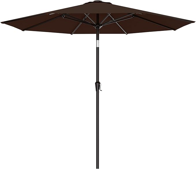 AreShark 9 FT Patio Umbrella for Outdoor, Outdoor Table Umbrella with Push Button Tilt and Crank, Outdoor Patio Umbrellas with 8 Sturdy Ribs for Market, Garden, Pool (Brown)