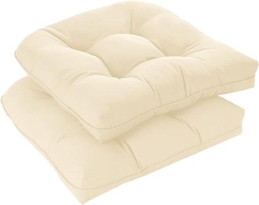 downluxe Outdoor Chair Cushions Set of 2 for Patio Furniture, Waterproof Tufted Overstuffed Patio Furniture Cushions, Thick Outdoor Seat Cushion, 19" X 19" X 5", Beige