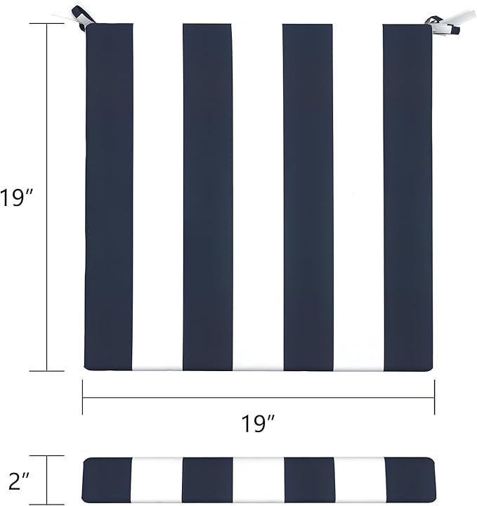 LVTXIII Outdoor Chair Cushions, Fade-Resistant Patio Furniture Cushions Outdoor Chair Pads with Ties for Dining Chairs and Garden Furniture Use, 19"x19"x2" Pack of 2, Cabana Navy