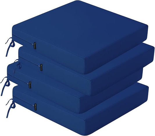 idee-home Outdoor Chair Cushions Set of 4, Waterproof Outdoor Seat Cushions for Patio Furniture, Outside Replacement Chair Pad with Ties for Lawn Deck Porch, 19 x 19 Navy Blue