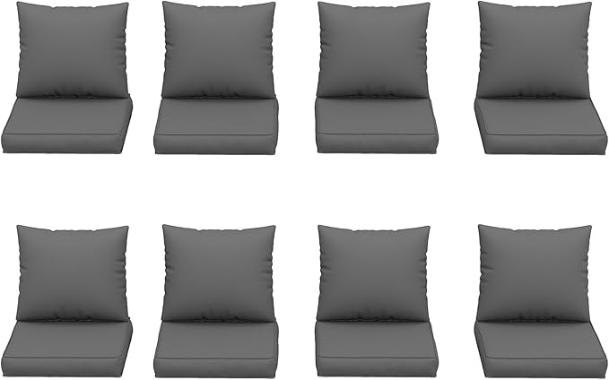 UDPATIO Outdoor Cushions for Patio Furniture Set of 8, 4'' Replacement Cushions for Outdoor Furniture, Water-Resistant Outdoor Sectional Cushions for Sofa Chair, Grey