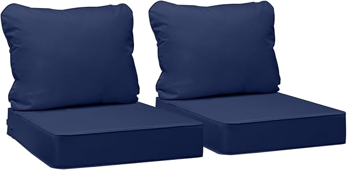 AAAAAcessories Outdoor Seat Cushions for Chairs, Fade-Resistant, Waterproof Patio Furniture Replacement Cushions, 19" x 19" x 3" + 19" x 17", Set of 2, Navy Blue