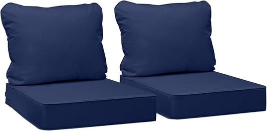 AAAAAcessories Outdoor Seat Cushions for Chairs, Fade-Resistant, Waterproof Patio Furniture Replacement Cushions, 20" x 18" x 3" + 20" x 17", Set of 2, Navy Blue