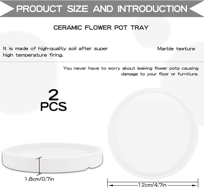 Round 4 Inch Ceramic Plant Saucer Drip Tray Set of 2 for Indoor Small Flower Pots Home Garden Outdoor Flower Plant Pot,White Saucers