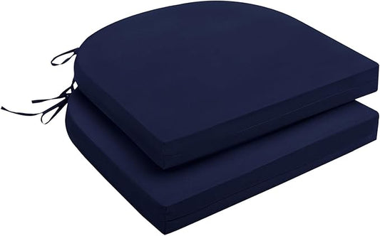 downluxe Outdoor Chair Cushions Set of 2 for Patio Furniture, Water-Resistant Patio Chair Cushions with Ties, High Density Foam Outdoor Seat Cushion, 17" X 16" X 2", Navy