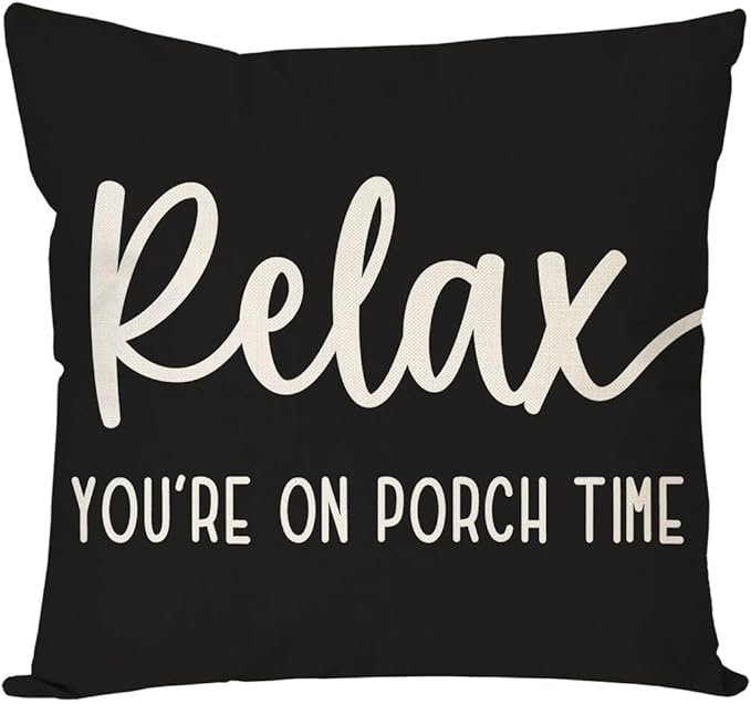 PANDICORN Decorative Throw Pillow Covers 18x18 Inch Relax Porch Time Black Outdoor Rustic Farmhouse Decorative Throw Pillows Cases Cushion Covers Decorations for Front Porch Couch Sofa Decor