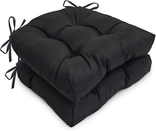 2 Pack Waterproof Outdoor Chair Cushions, Thick Tufted U-Shaped Seat Cushions with Adjustable Ties for Garden Chairs, Patio Furniture, 19x19x4.5 Inches