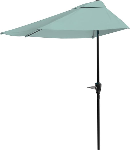 Half Umbrella Outdoor Patio Shade - 9 ft Patio Umbrella with Easy Crank - Small Canopy for Balcony, Table, or Deck by Pure Garden (Dusty Green)