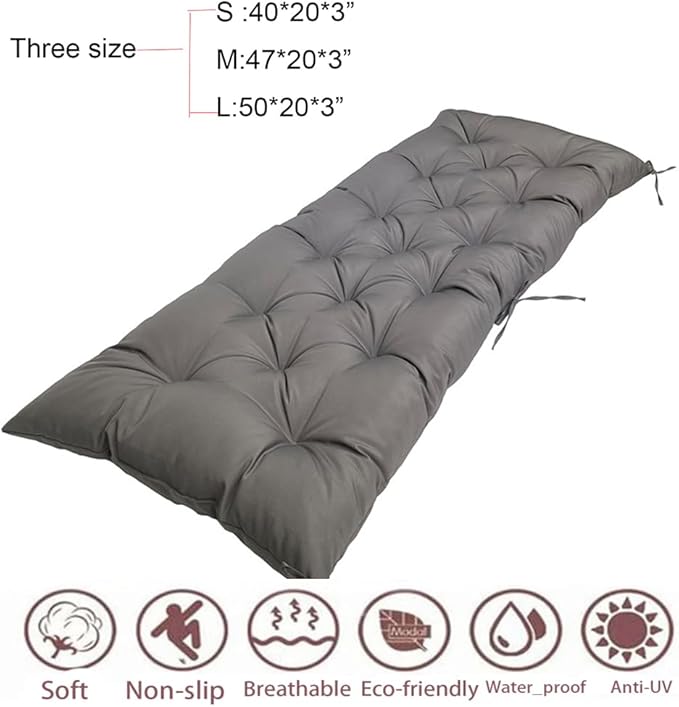 Indoor/Outdoor Bench Cushion, Swing Cushion for Garden Furniture Patio Lounger Bench Tufted Pad for Outdoor Furniture Waterproof Loveseat Pads with Ties,Dark Grey,47"*20"