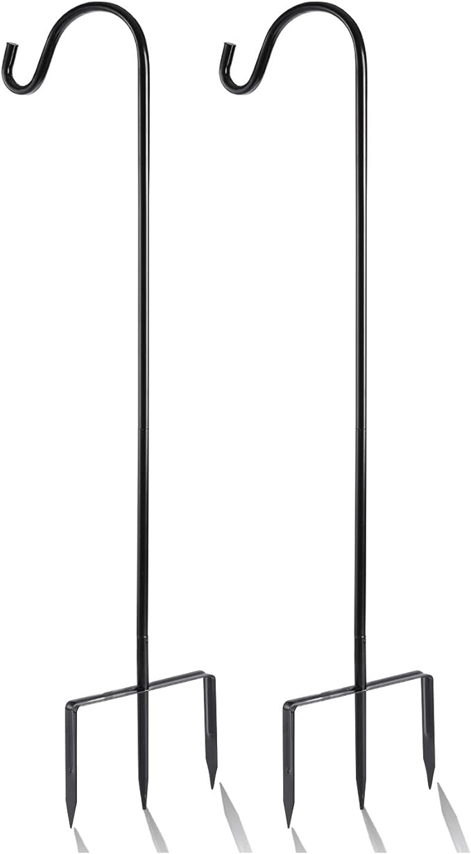 EXCMARK 2 Pack Shepherd Hook Adjustable Height 31/24/16’’ 1/2 inch Thick Use at Weddings, Hanging Solar Lights, Lanterns, Bird Feeders, Metal Hanger Hook (Black, 31 inch). U.S. Patent.