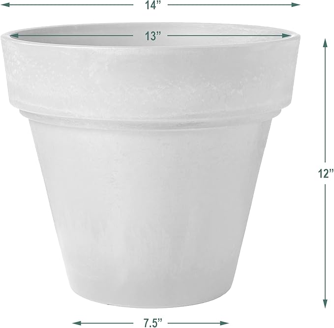 PSW OT35TC Traditional Pot, 14 by 13-Inch, Plastic/Stone/Wood Composite Plant Traditional Pot – No Drainage Hole (Drillable), Indoor/Outdoor Planter, Terra Cotta Color